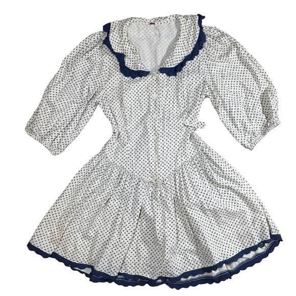Free People Dresses & Skirts - Free People Need To Know Mini Dress Floral Eyelet Lace Collar 10 White Blue